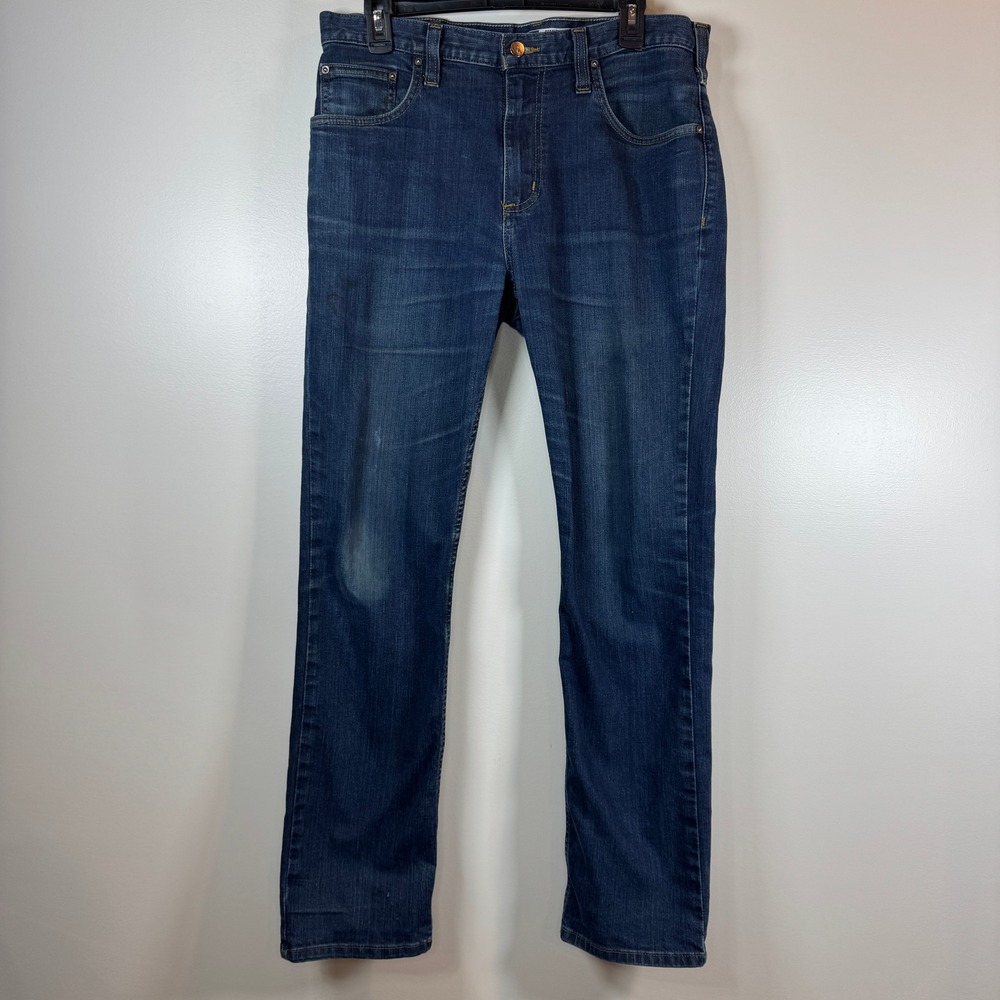 Carhartt Rugged Flex Straight Jeans 34x32 Actual 32x30 Blue Workworn Stained